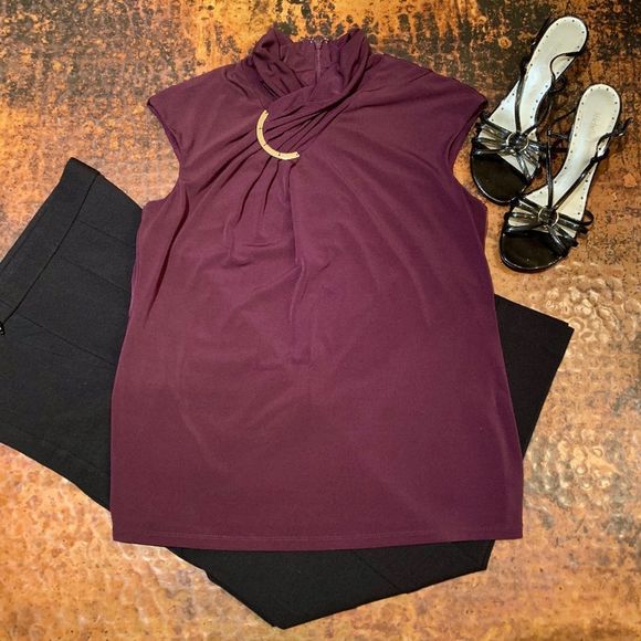 Calvin Klein Tops - Calvin Klein Burgundy Sleeveless High Neck Top - M